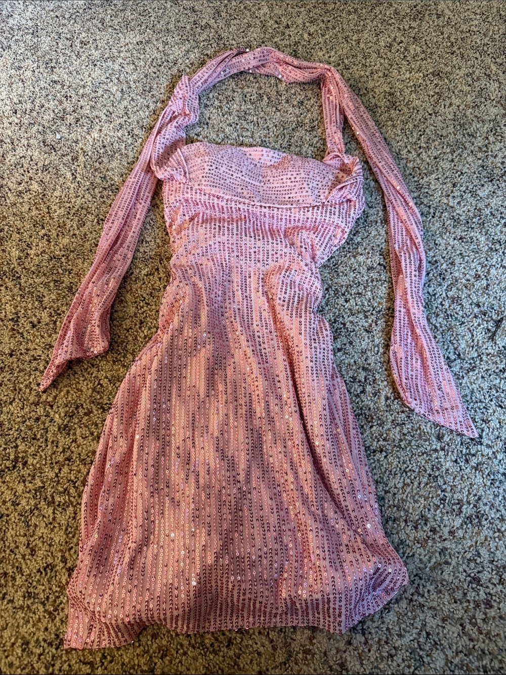Pink Sequin Halter Dress